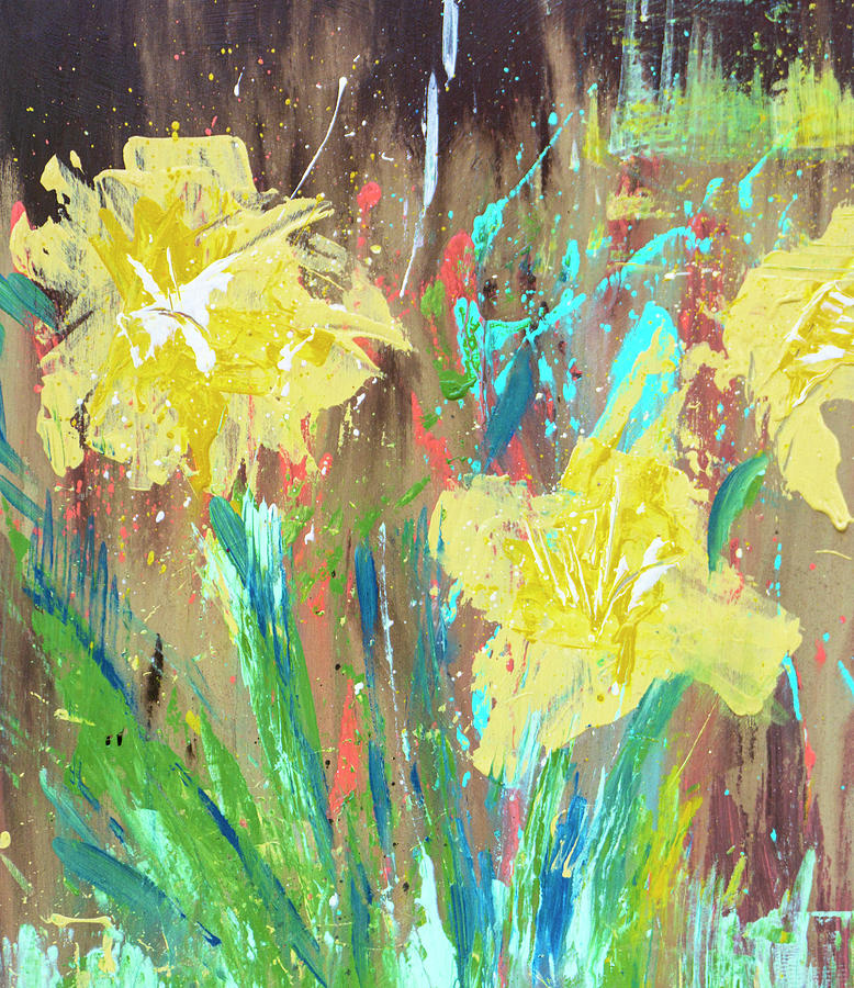 Sping Daffodil Yellow Floral Abstract Painting by Joanne Herrmann