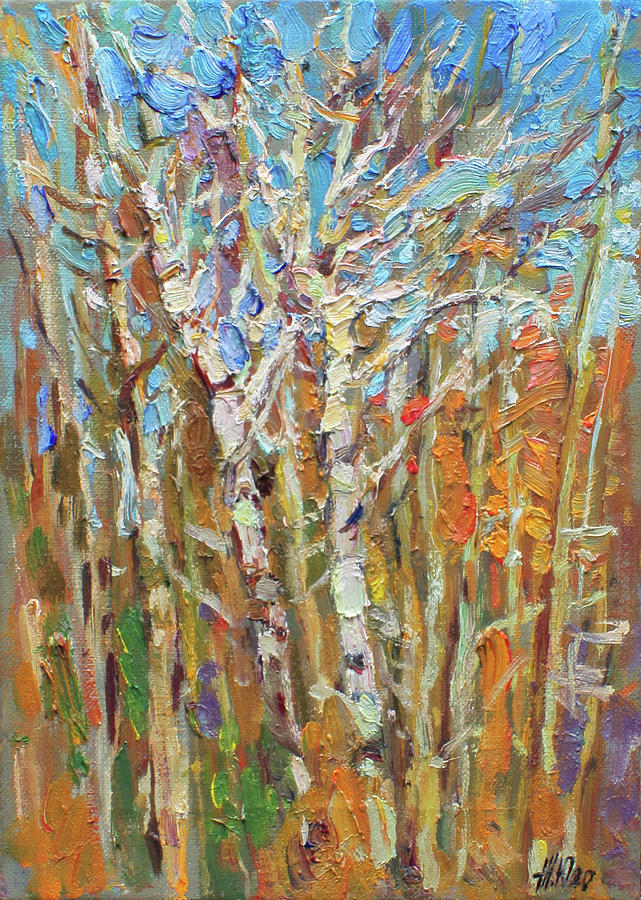 Sping. Etude with birches Painting by Juliya Zhukova