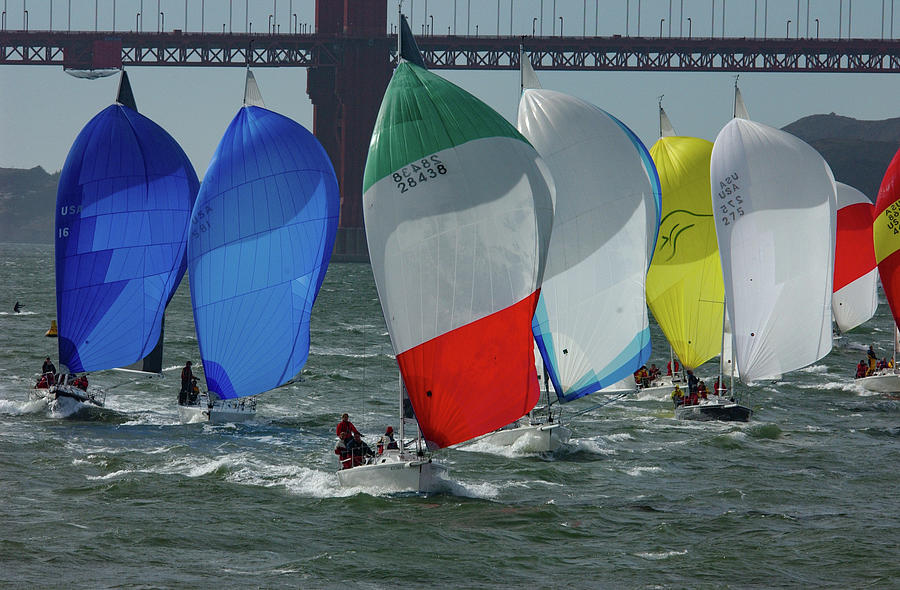 Spinnakers Under the Golden Gate Photograph by Bonnie Colgan