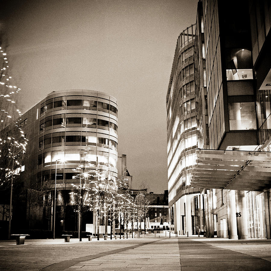 Black And White Photograph - Spinningfields at night by Neil Alexander Photography