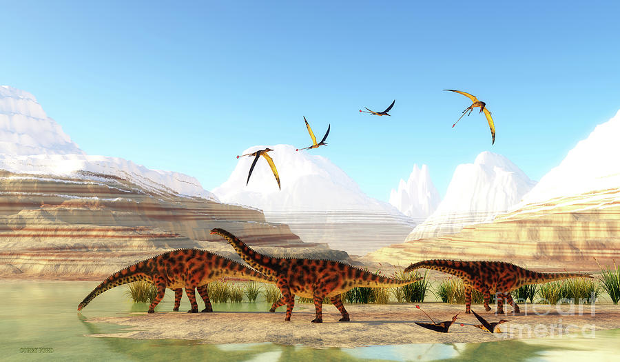 Spinophorosaurus Dinosaur Mountains Digital Art by Corey Ford