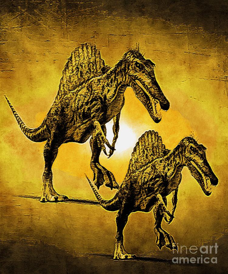 Prehistoric Digital Art - Spinosaurus Dinosaur with a Yellow Effect by Douglas Brown
