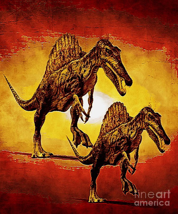 Spinosaurus Dinosaur with Red and Yellow Effect Digital Art by Douglas Brown