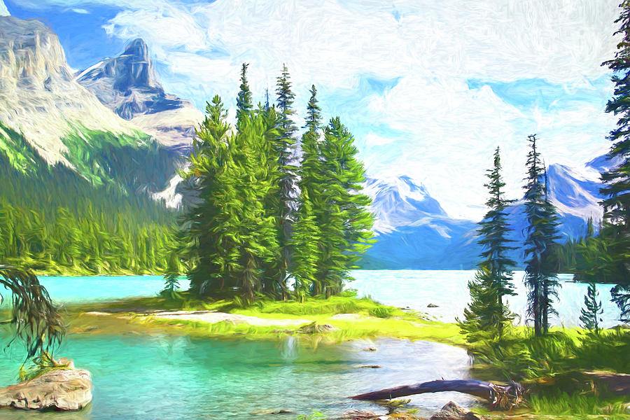 Spirit Island Jasper National Park Canada Paint Effect One Digital Art by Mo Barton