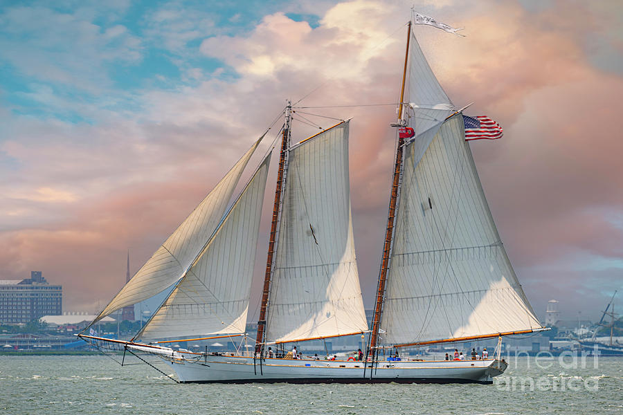 Spirit of SC Tall Ship Saling in Charleston Harbor Photograph by Dale Powell