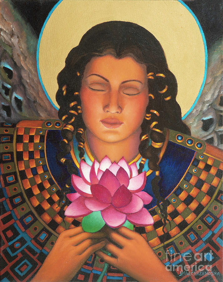Angel with lotus Painting by Jane Whiting Chrzanoska