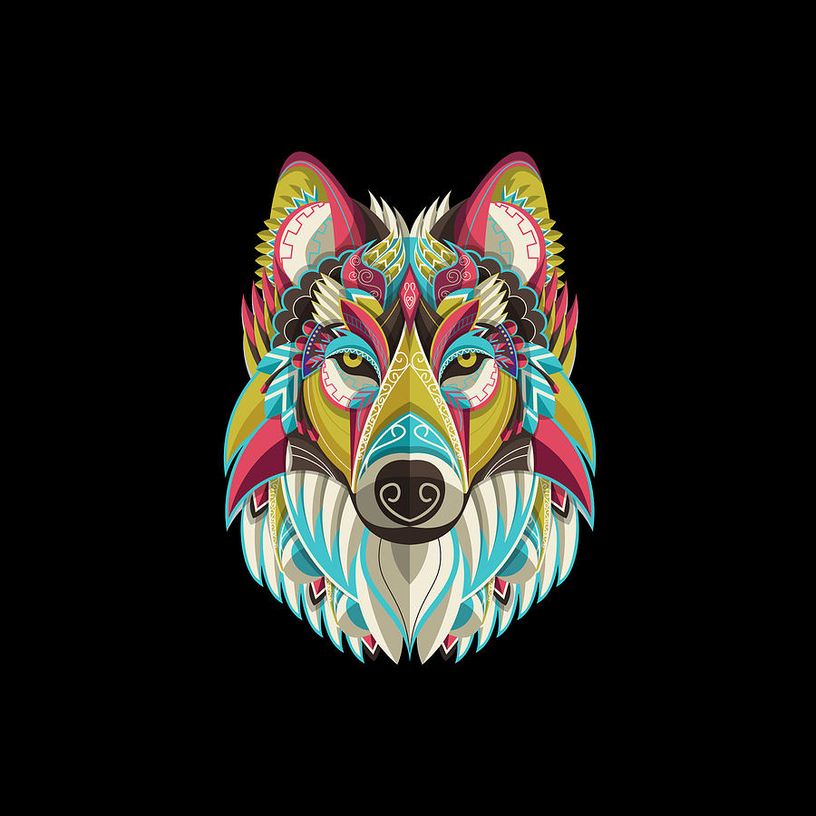 Spirit Wolf Dog Colorful Mandala Painting by Tony Rubino