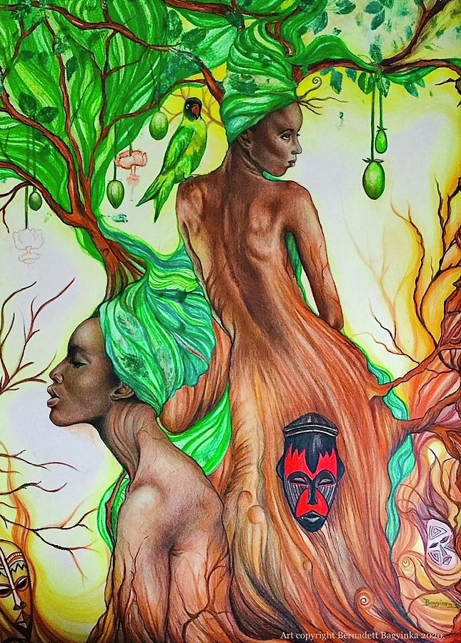 Spirits of Baobab Tree Drawing by Bernadett Bagyinka