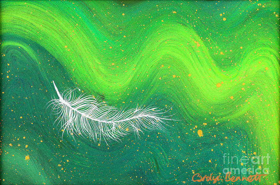 Spiritual white feather wuth green waves Photograph by Simon Bratt