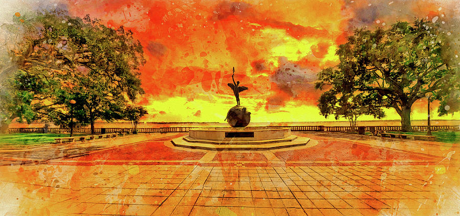 Spiritualized Life sculpture in Memorial Park, Jacksonville, at sunset - digital painting Digital Art by Nicko Prints