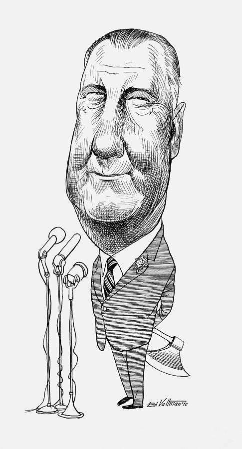 Spiro Agnew Hiding His Axe Caricature - Edmund Valtman 1970 Drawing by War Is Hell Store