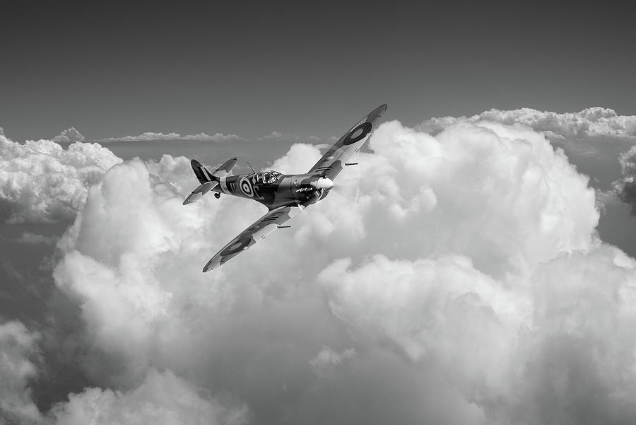 Spitfire above clouds BW version Photograph by Gary Eason