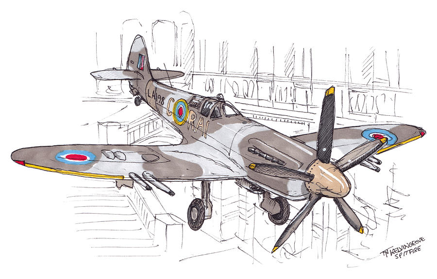 Spitfire Sketch Painting by Tom Napper