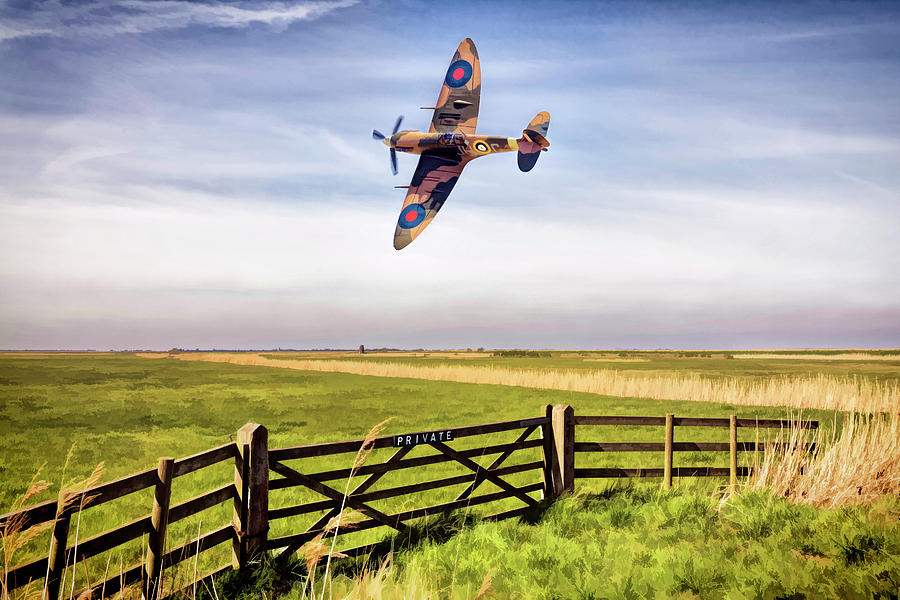 Spitfire Over Norfolk. Digital Art by Ian Merton