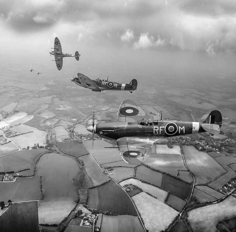 Airplane Photograph - Spitfire sweep black and white version by Gary Eason