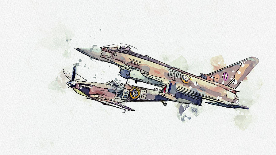 Spitfire Typhoon in watercolor ca by Ahmet Asar  Painting by Celestial Images
