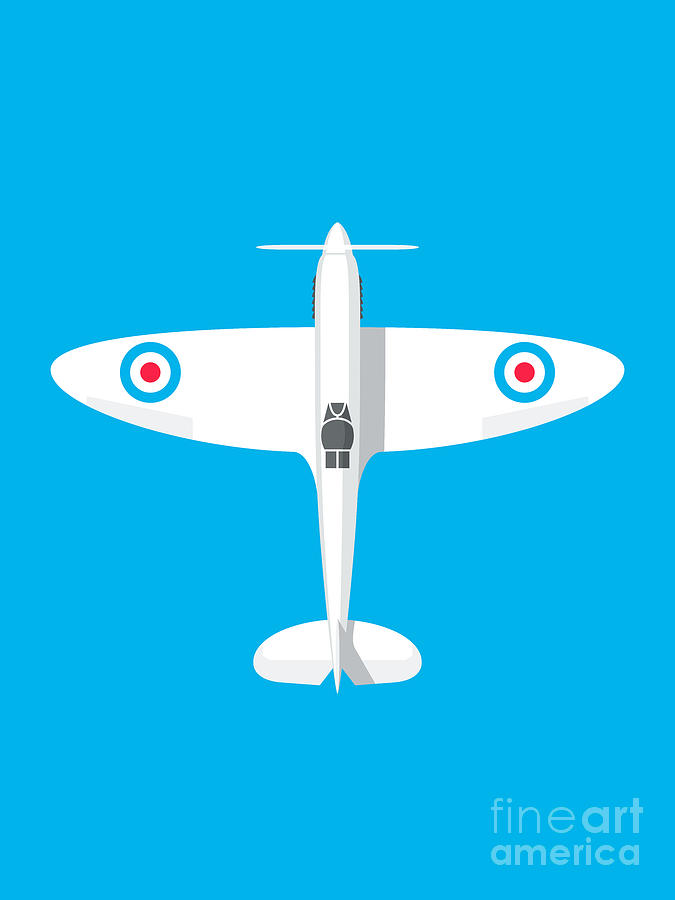 Spitfire Digital Art - Spitfire WWII Fighter Aircraft - Cyan by Organic Synthesis