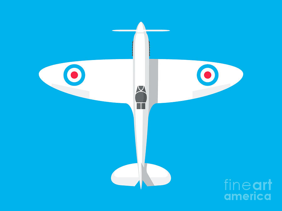 Airplane Digital Art - Spitfire WWII Fighter Aircraft - Landscape Cyan by Organic Synthesis
