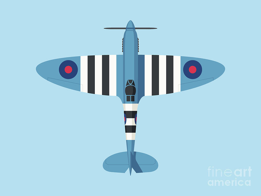 Airplane Digital Art - Spitfire WWII Fighter Aircraft - Recon Blue Landscape by Organic Synthesis