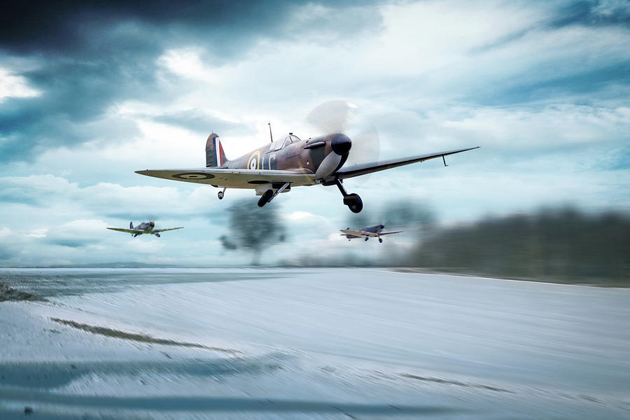 Spitfires Scramble In The Snow Digital Art by Airpower Art