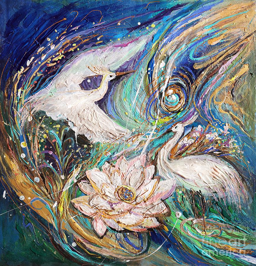 Splash of Life series #34. Dance of Herons Painting by Elena Kotliarker