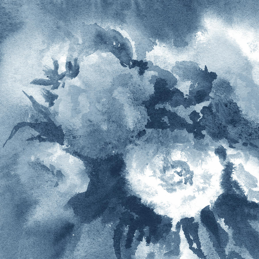 Splash Of Watercolor Abstract Flowers Blue Gray Teal I Painting by Irina Sztukowski