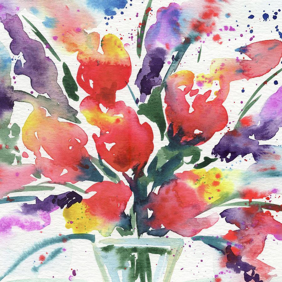 Splash Of Watercolor Abstract Flowers Vivid Colorful And Bright V Painting by Irina Sztukowski