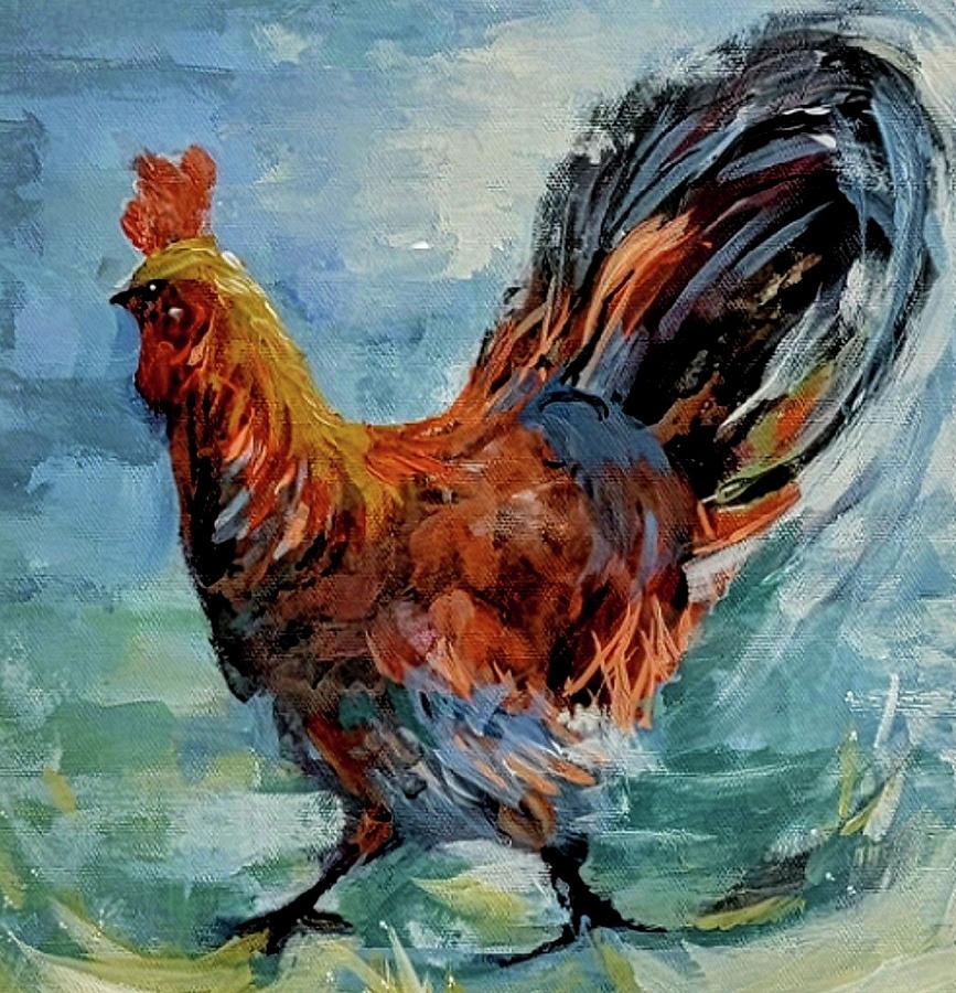 Splashing Rooster  Painting by Lisa Kaiser