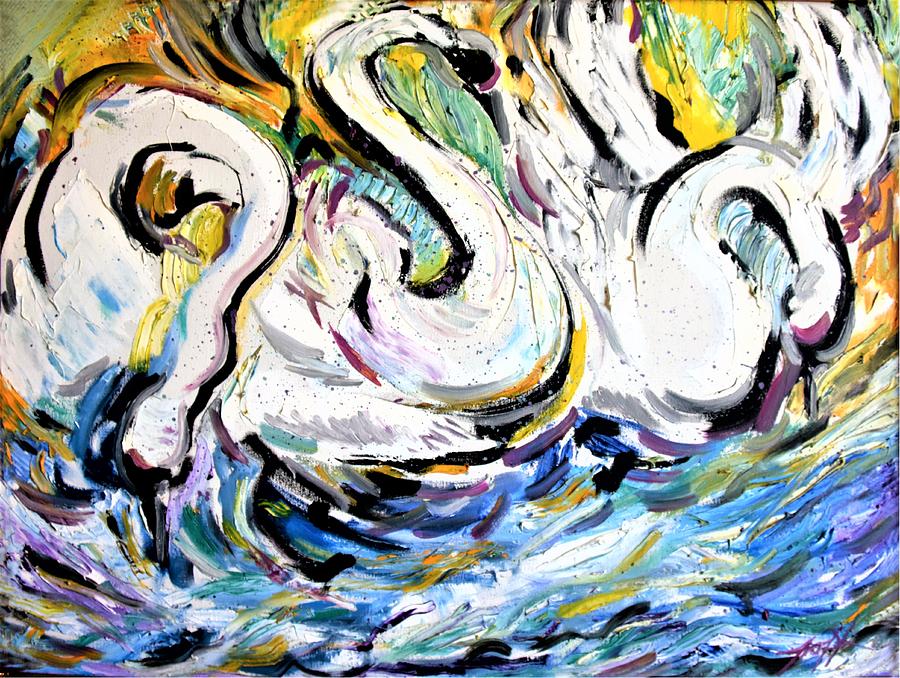 Swans Painting - Splashing Swans by Lord Toph