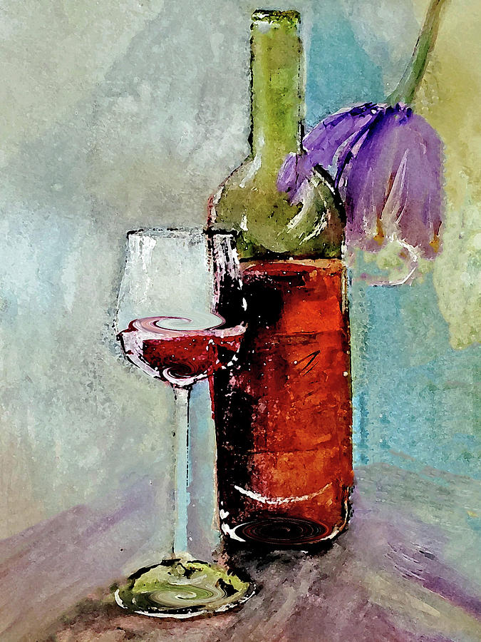 Splattered Wine With A Flower Painting by Lisa Kaiser