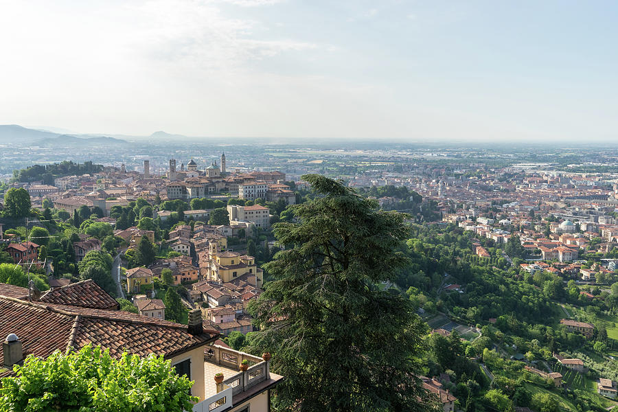 Splendid Bergamo Vista - Upper City Lower City and Po River Plain from Above the Treetops Photograph by Georgia Mizuleva