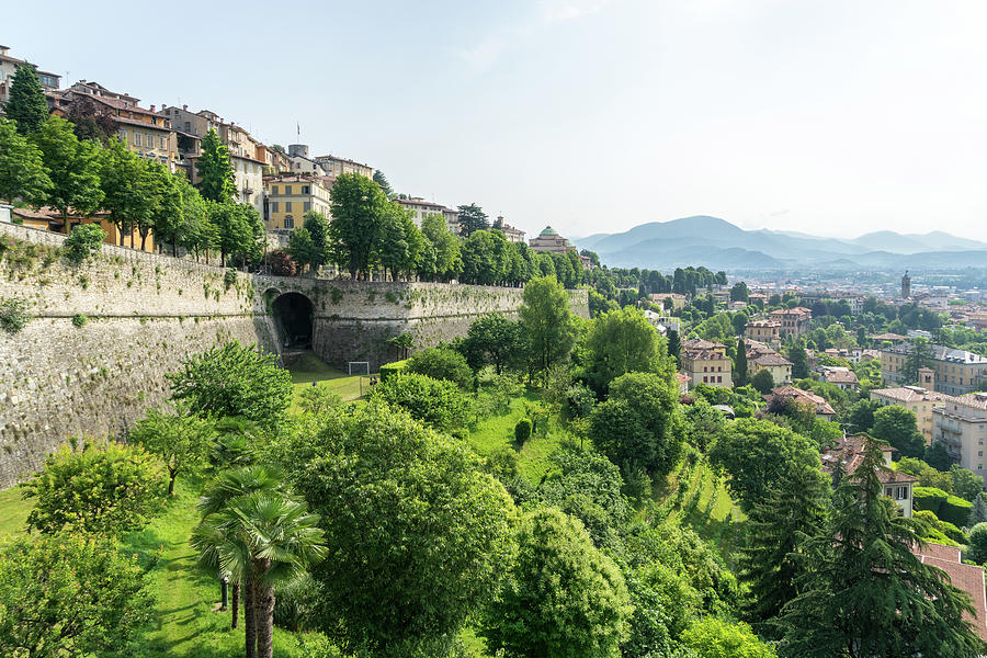 Splendid Bergamo Vista - Venetian Defense Walls and Lush Green Park Photograph by Georgia Mizuleva