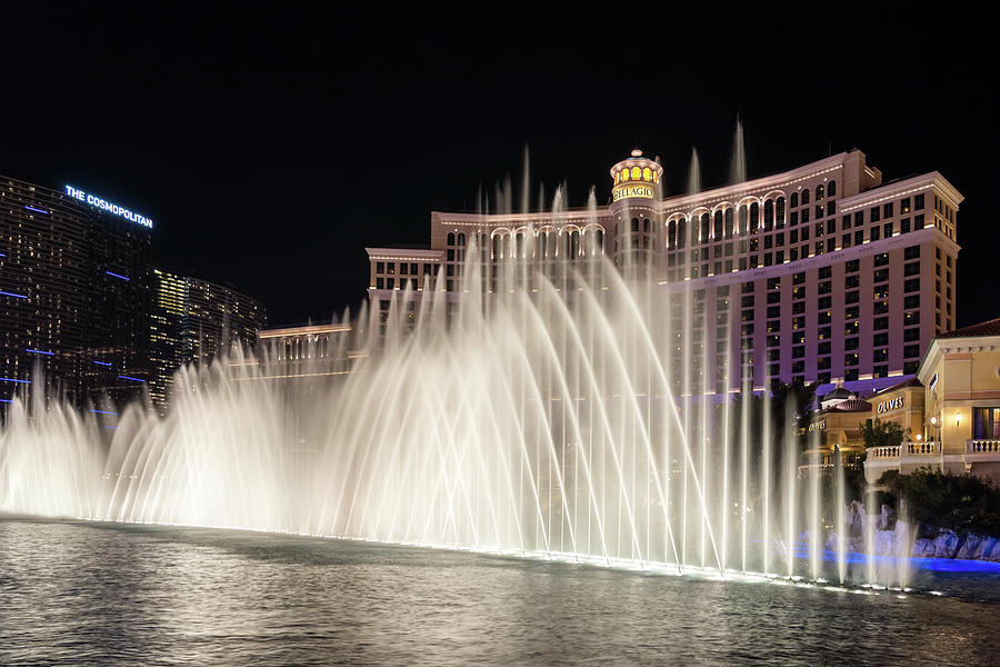 Splendiferous Las Vegas Fountains - Bellagio Behind a Curtain of Water Photograph by Georgia Mizuleva