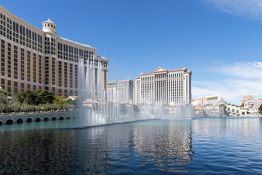 Splendiferous Las Vegas Fountains - Sunny Musical Patterns with Bellagio and Caesars Palace Photograph by Georgia Mizuleva