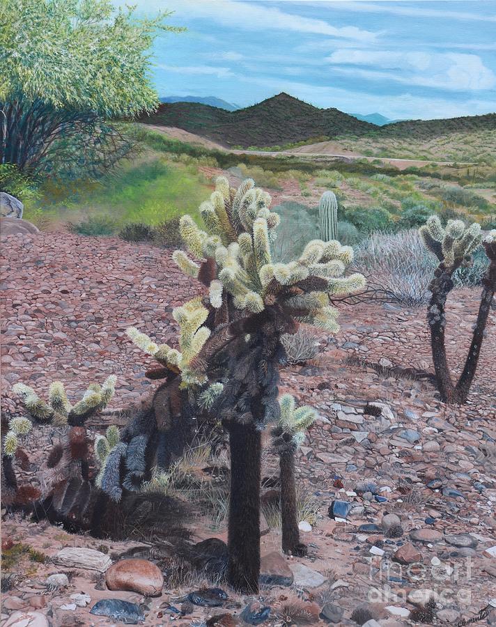 Landscape Painting - Golden cholla by Barbara Clements