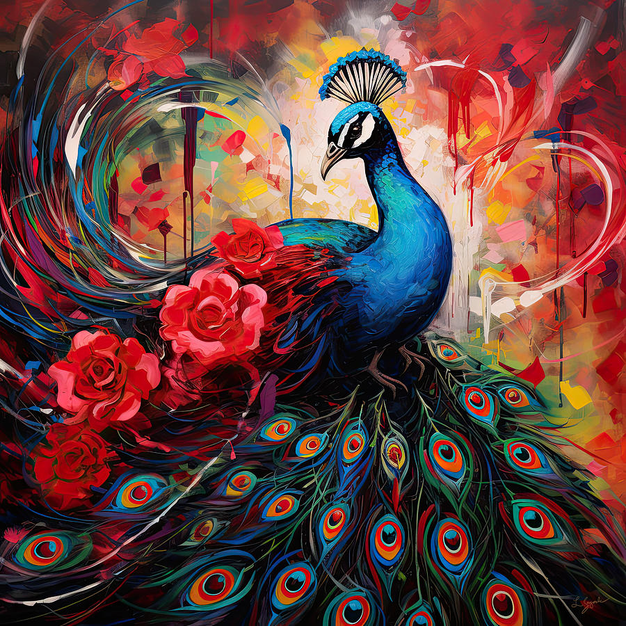 Splendor Of Love And Glory - Peacock Colorful Artwork Painting by Lourry Legarde