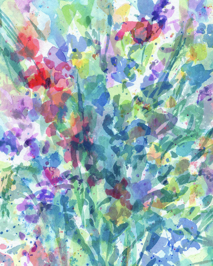 Splish Splash Abstract Cool Flowers The Burst Of Multicolor Watercolor Contemporary I Painting by Irina Sztukowski