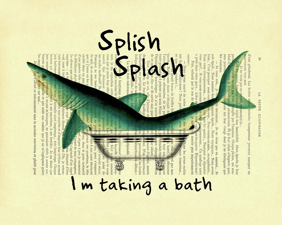 Wildlife Mixed Media - Splish splash shark in bathtub by Madame Memento