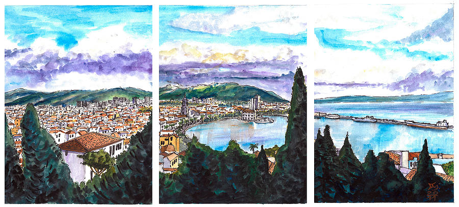 Split City from Marjan Hill  Croatia  Triptych Painting by Francisco Gutierrez