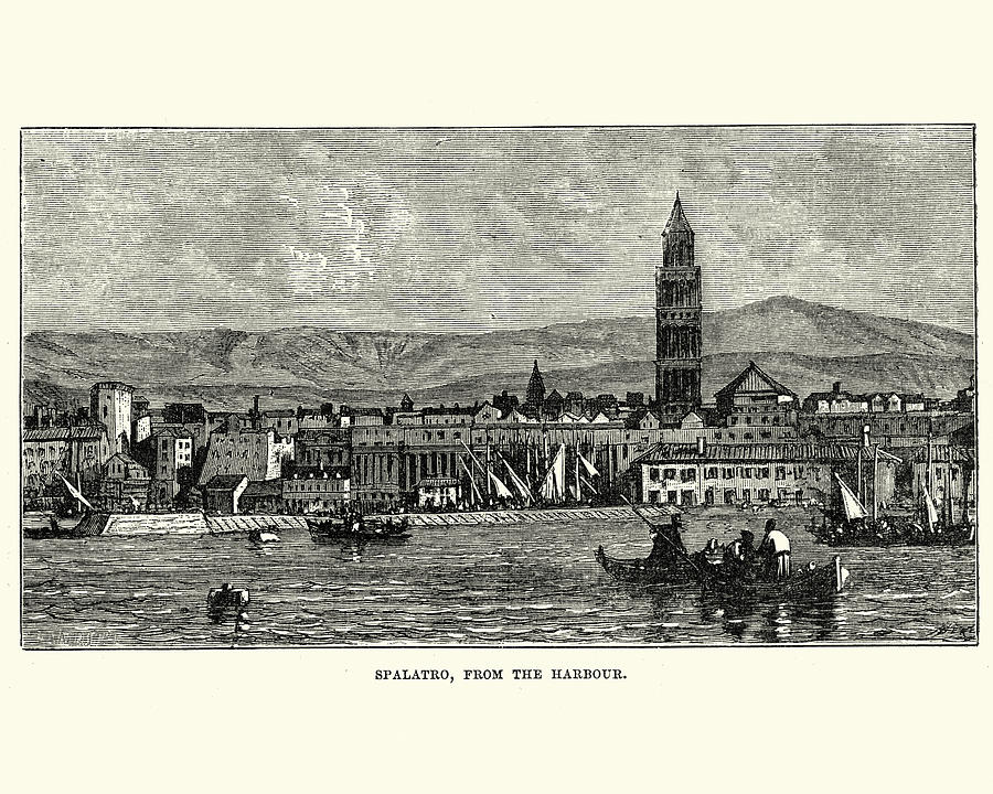 Split, Croatia, from the Harbour, 19th Century Drawing by Duncan1890