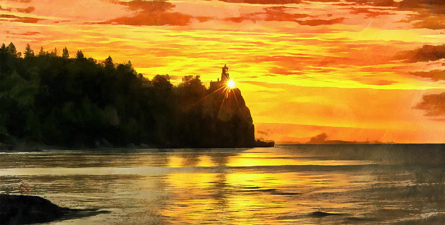 Split Rock Lighthouse Sunrise Acrylic Painting Painting by Dan Sproul