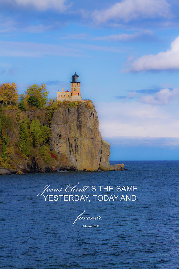Split Rock Lighthouse with Verse Photograph by Jana Rosenkranz