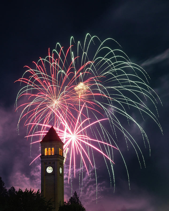 Spokane Clocktower Fireworks Photograph by Jemmy Archer Spokane Clocktower Fireworks Photograph by Jemmy Archer