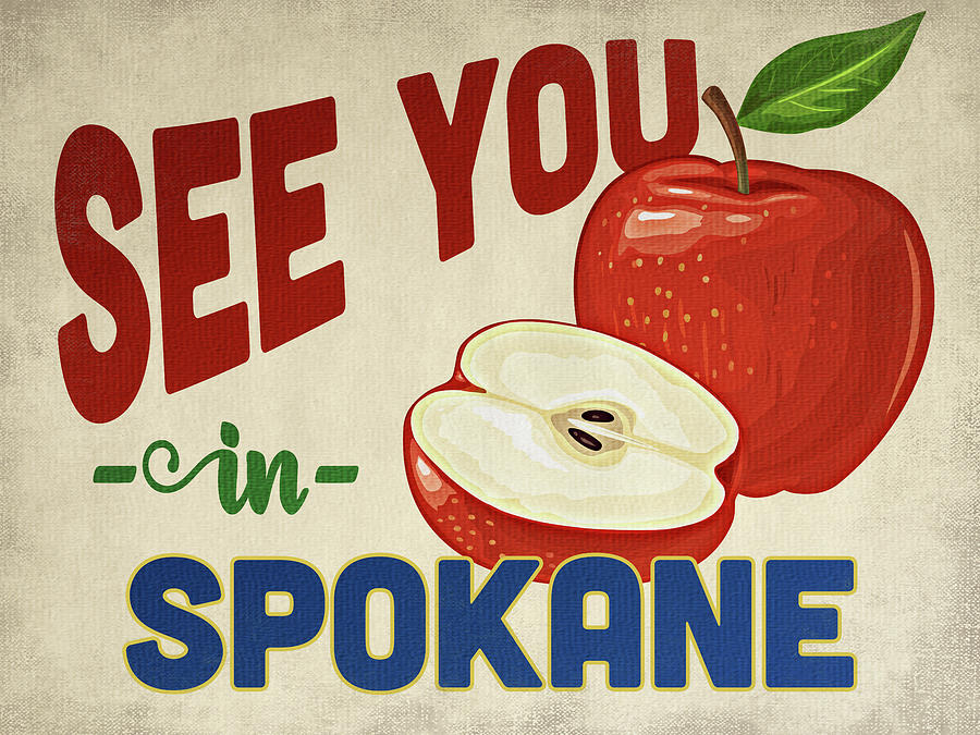 Spokane Digital Art - Spokane Washington Apple - Vintage by Flo Karp