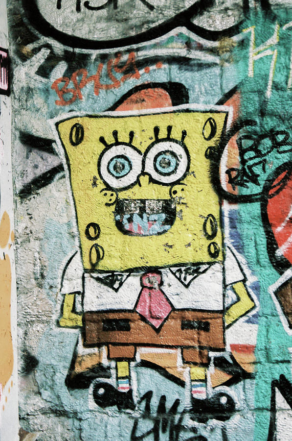 Sponge Bob stuck on the wall Photograph by Barthelemy De Mazenod