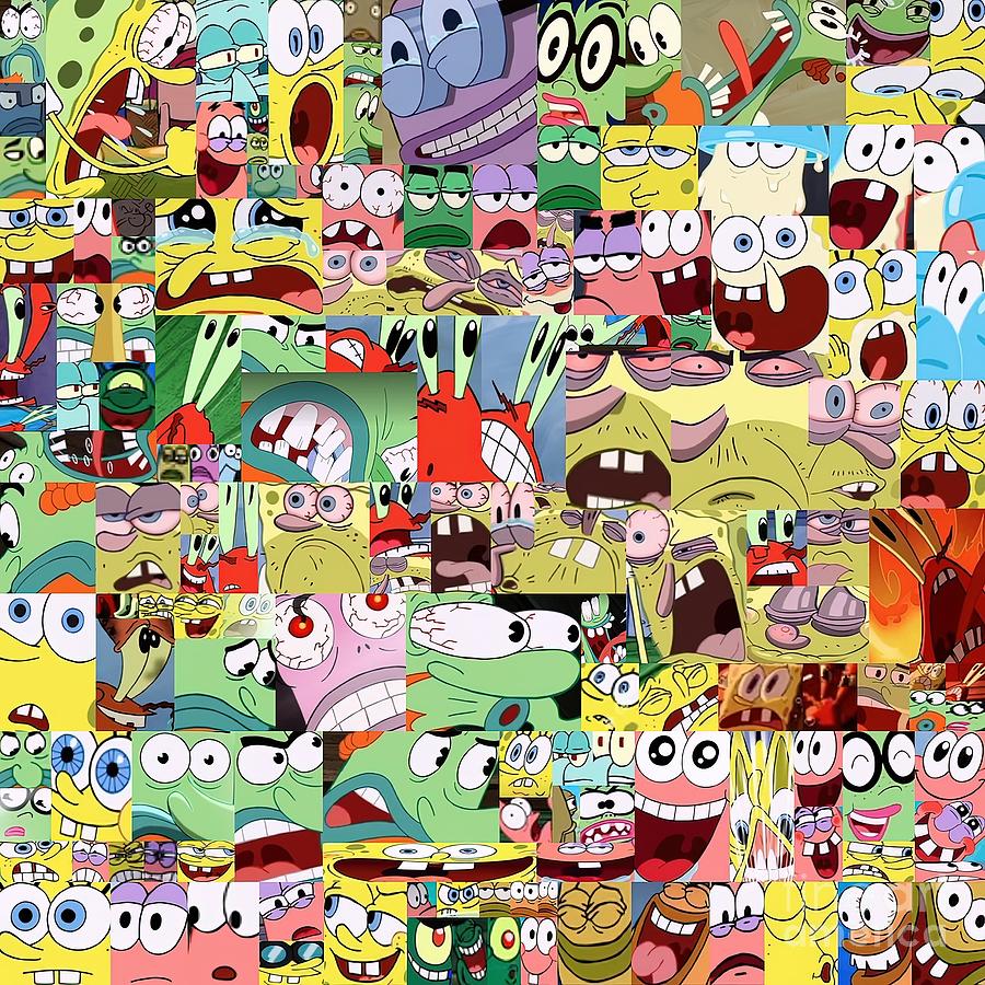Spongebob Squarepants Movie Faces Collage Meme Wood Print by Joe Taylor -  Pixels