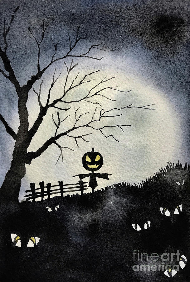 Spooky Halloween jack o lantern scarecrow Digital Art by Amusing DesignCo