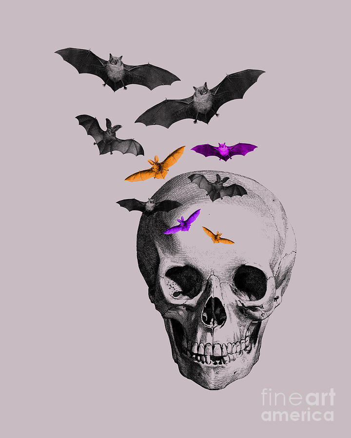 Bat Digital Art - Spooky Halloween Skull by Madame Memento