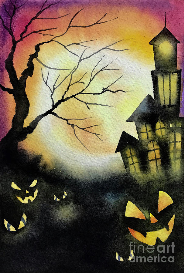 Spooky Haunted House Halloween, Scary Ghosts Digital Art by Amusing DesignCo