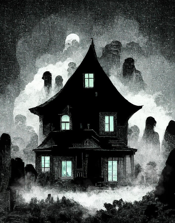 Spooky House In The Fog - Halloween Art Digital Art by Mark Tisdale